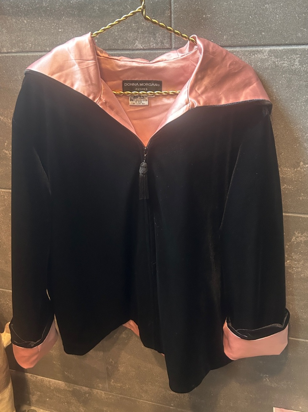 Donna Morgan Black Velvet Jacket with Pink Satin Lining